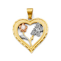 14K 3C Heart w/ Flower & Butterfly Pendant