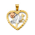 14K 3C Heart w/ Flower & Bird Pendant