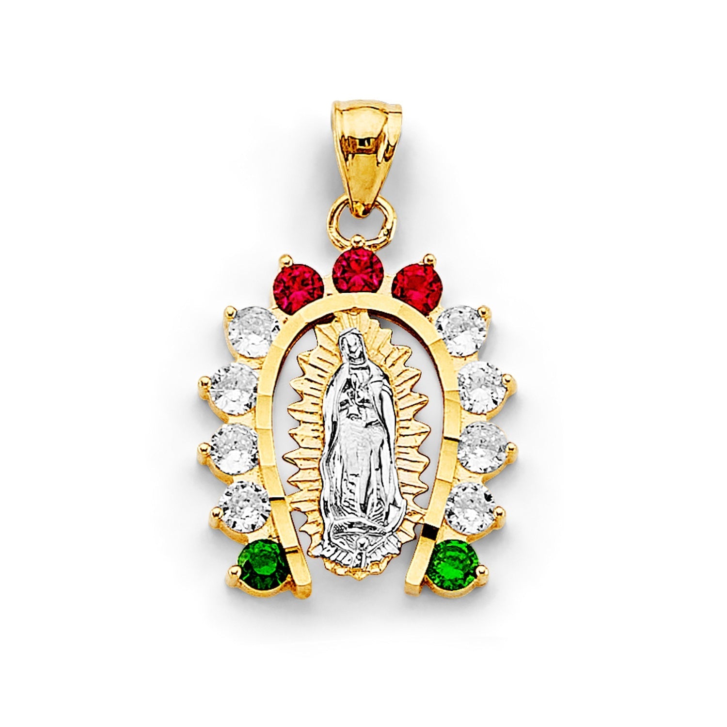 14K 2T CZ Horseshoe Guadalupe Pendant