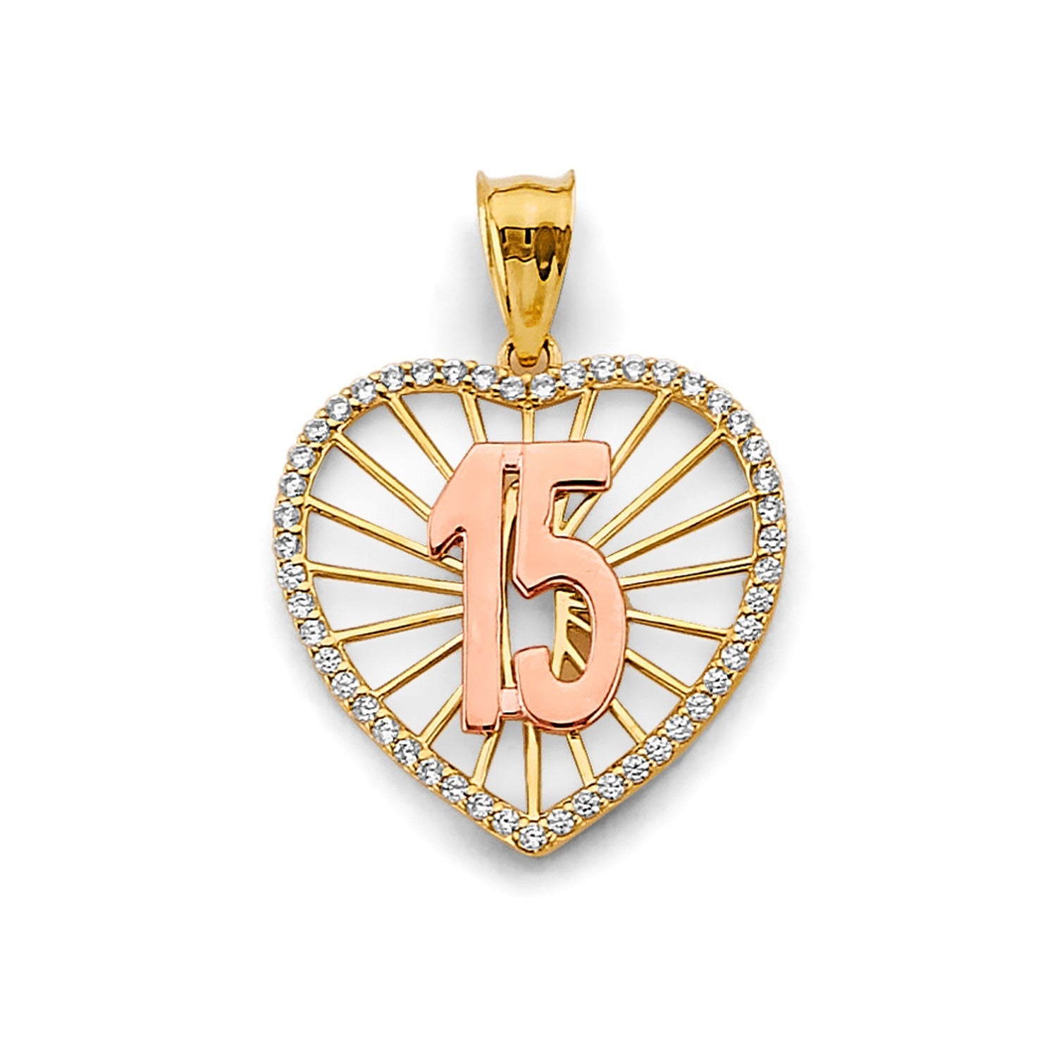 14K 2C CZ Heart 15 Years Pendant