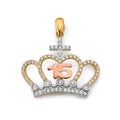 14K 3C CZ Crown 15 Years Pendant