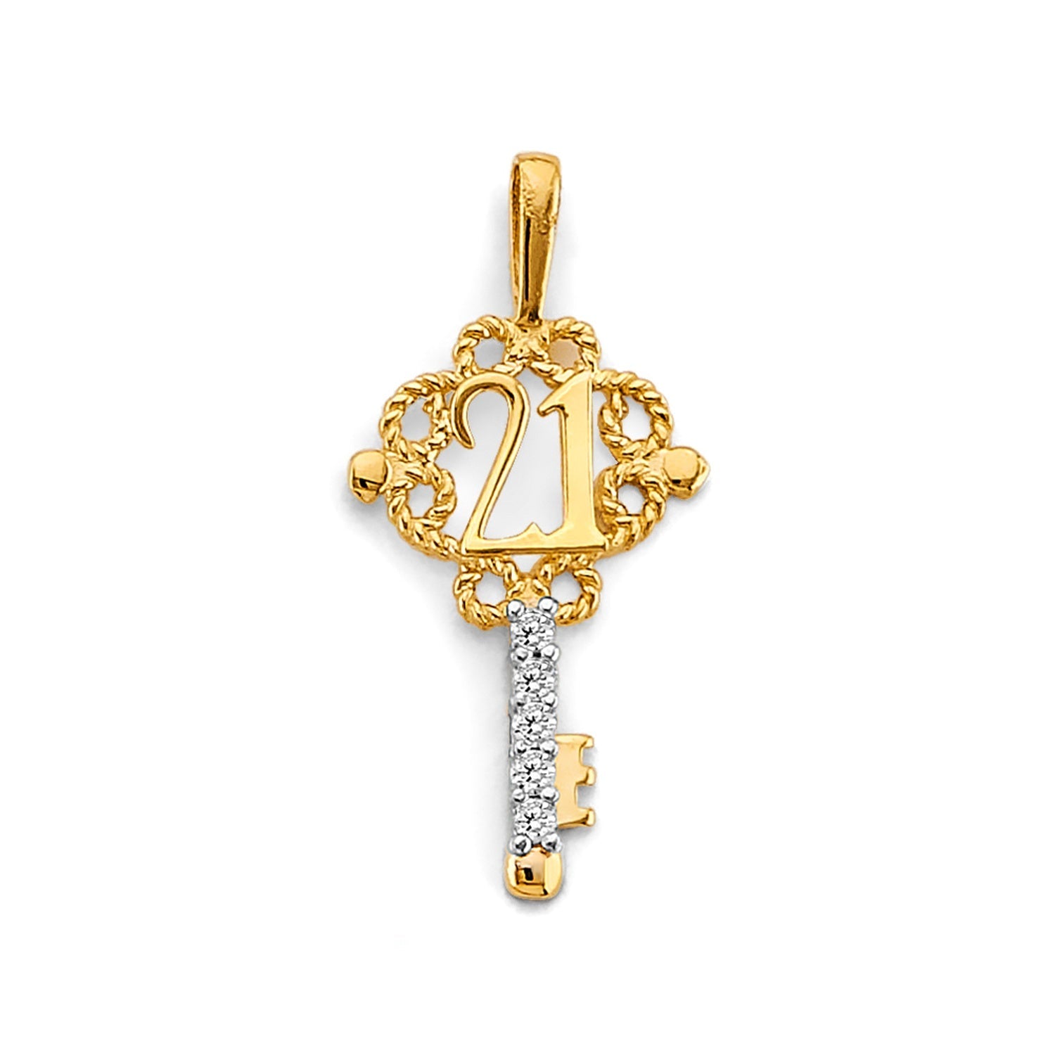 14K 2T CZ Key 21 Years Pendant
