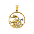 14K 2T Round Dolphin Pendant