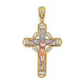 14K 3C CZ Crucifix Cross Pendant
