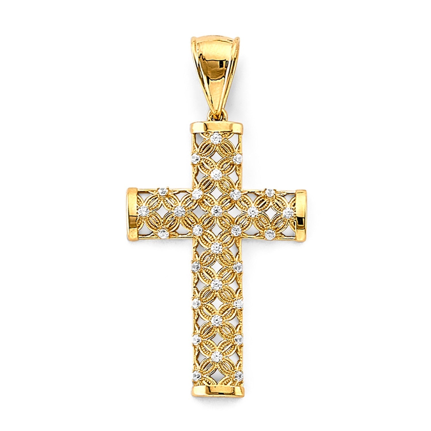 14K 2T CZ Cross Pendant