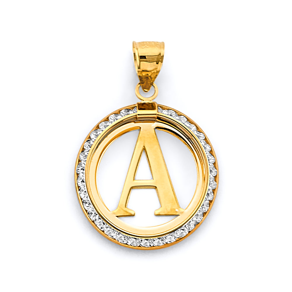 14KY CZ Round Initial Pendant B