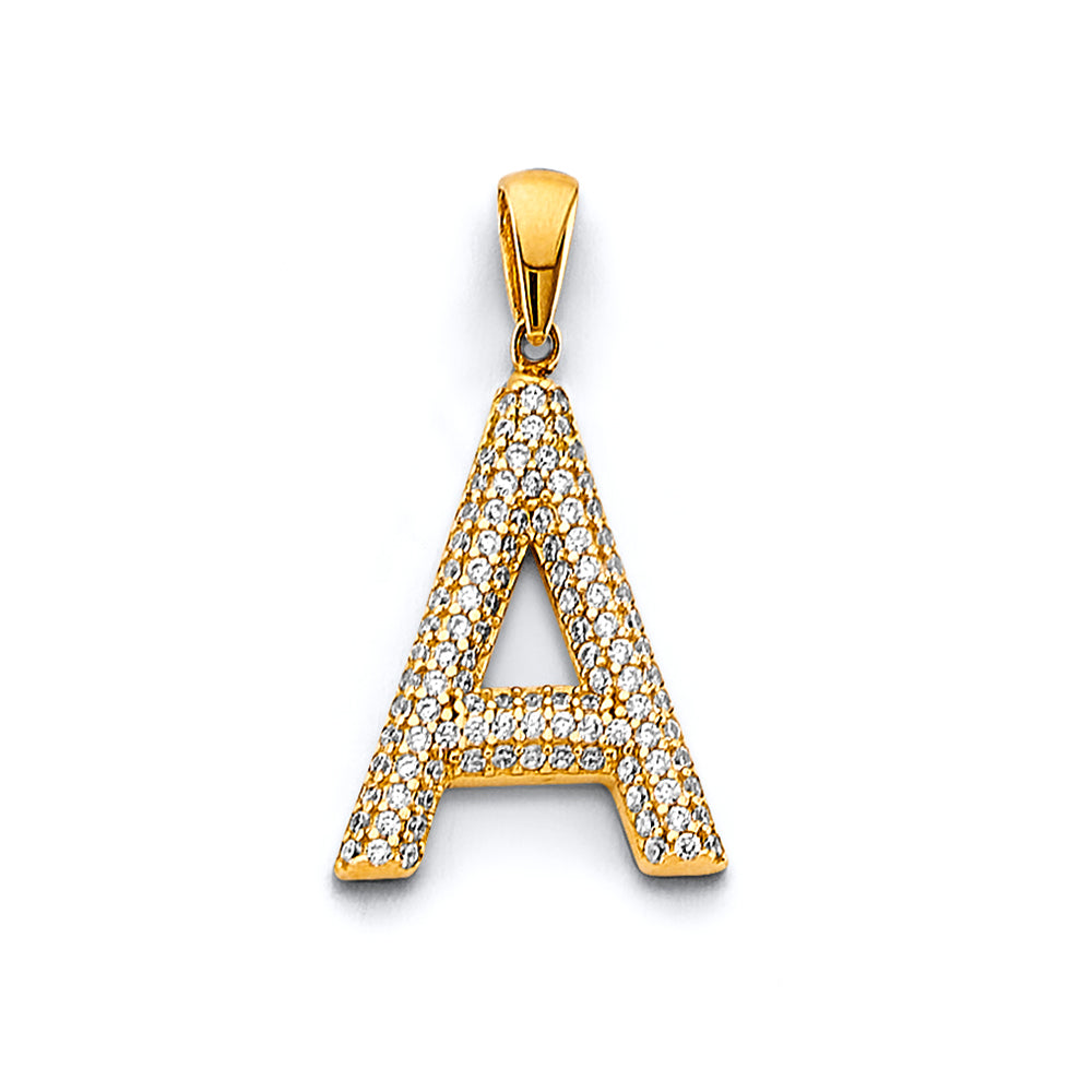 14K 2T CZ Initial Pendant W