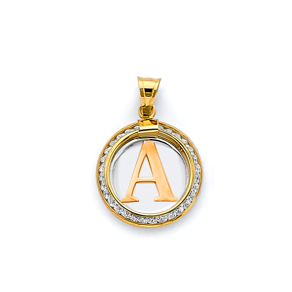14K 2C CZ Round Initial Pendant G