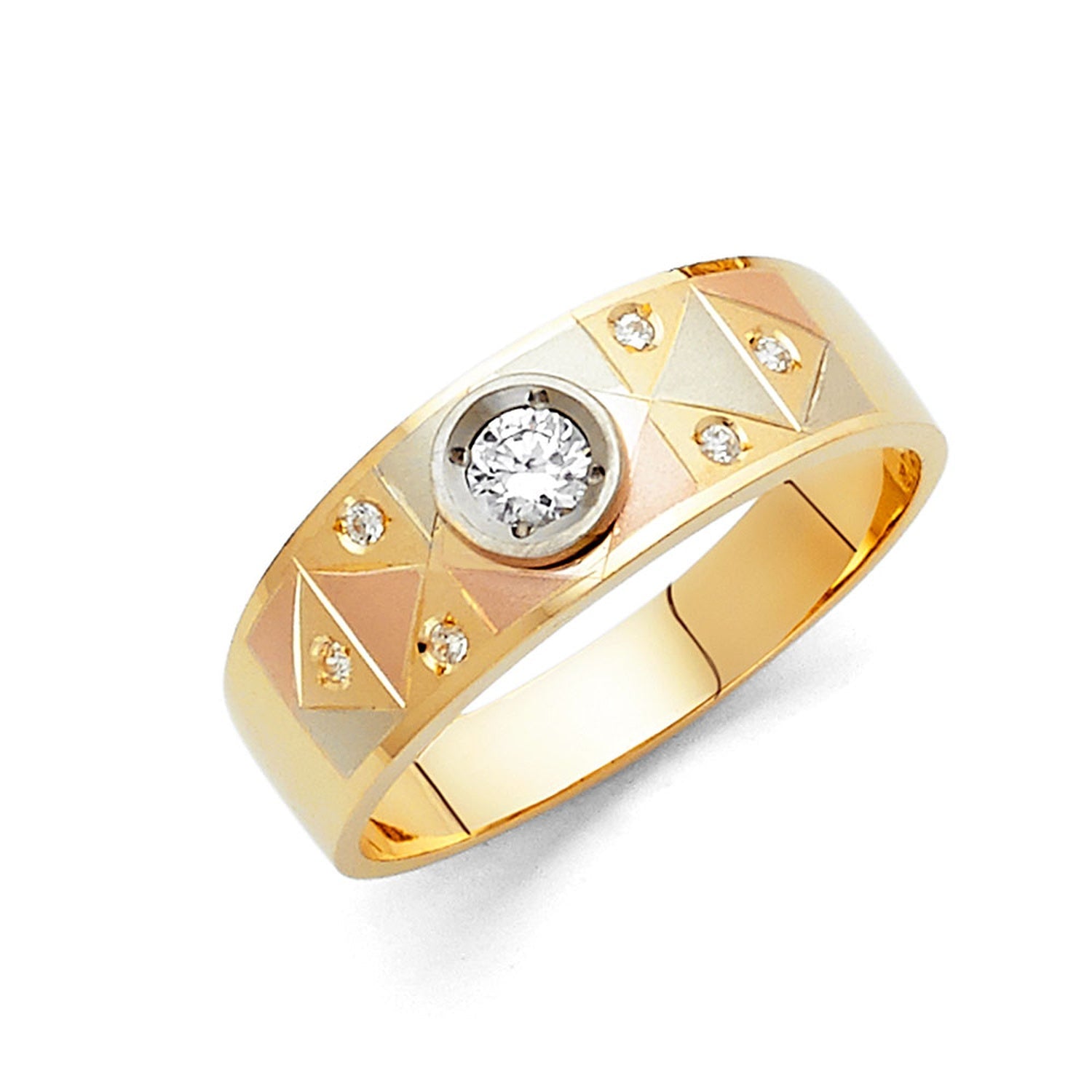 14K 3C CZ WEDDING BAND MEN (RG97)