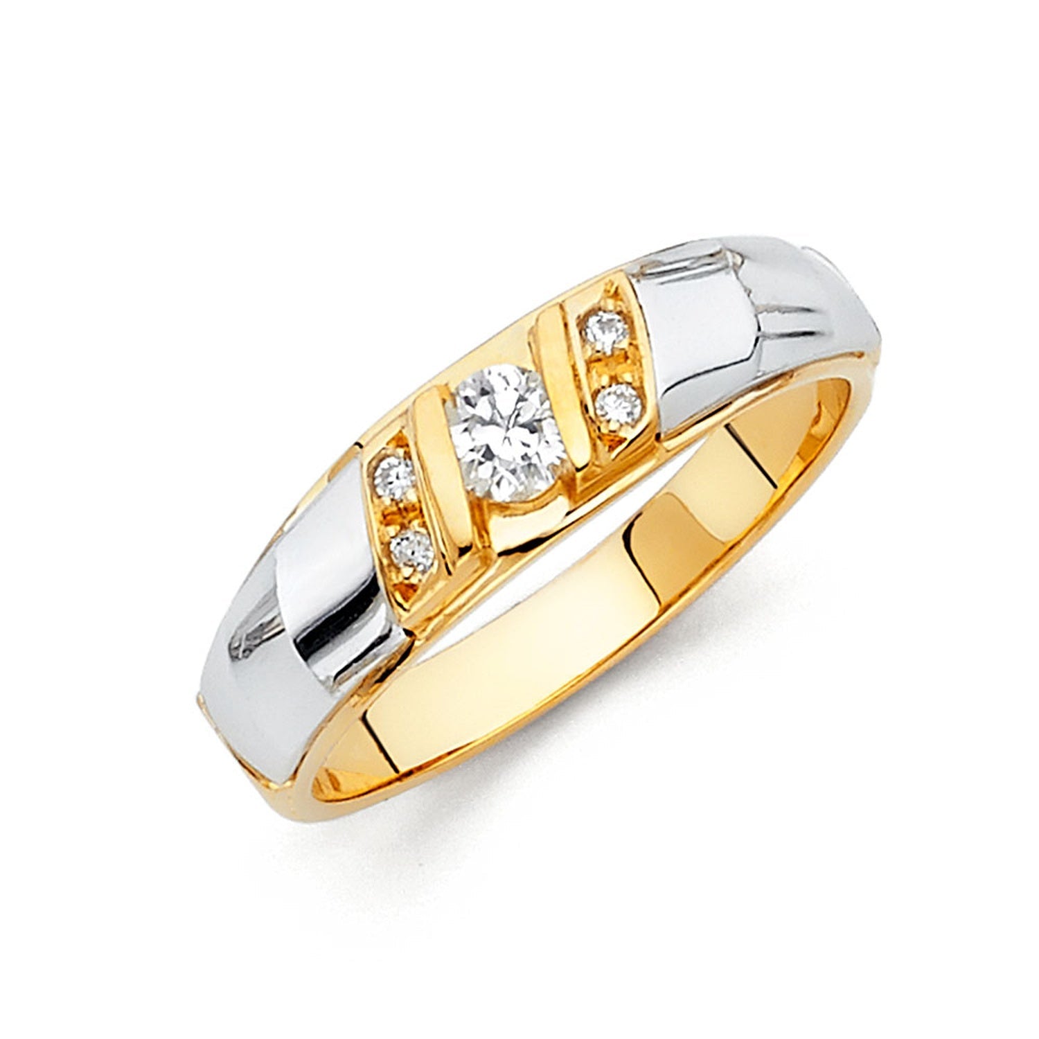 14K 2T CZ WEDDING BAND MEN (RG153)
