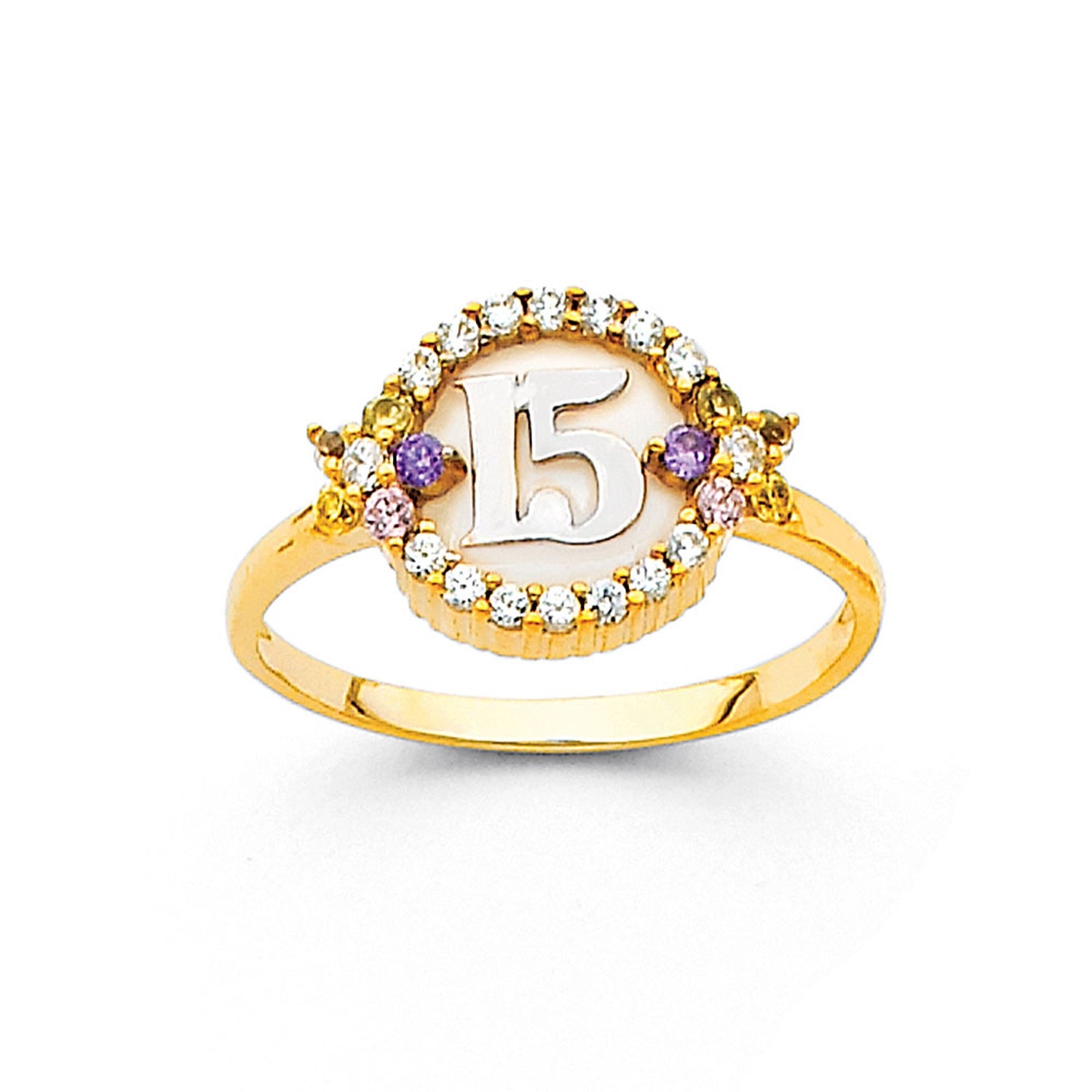 14K 2T 15 YR CZ RINGS (RG679)