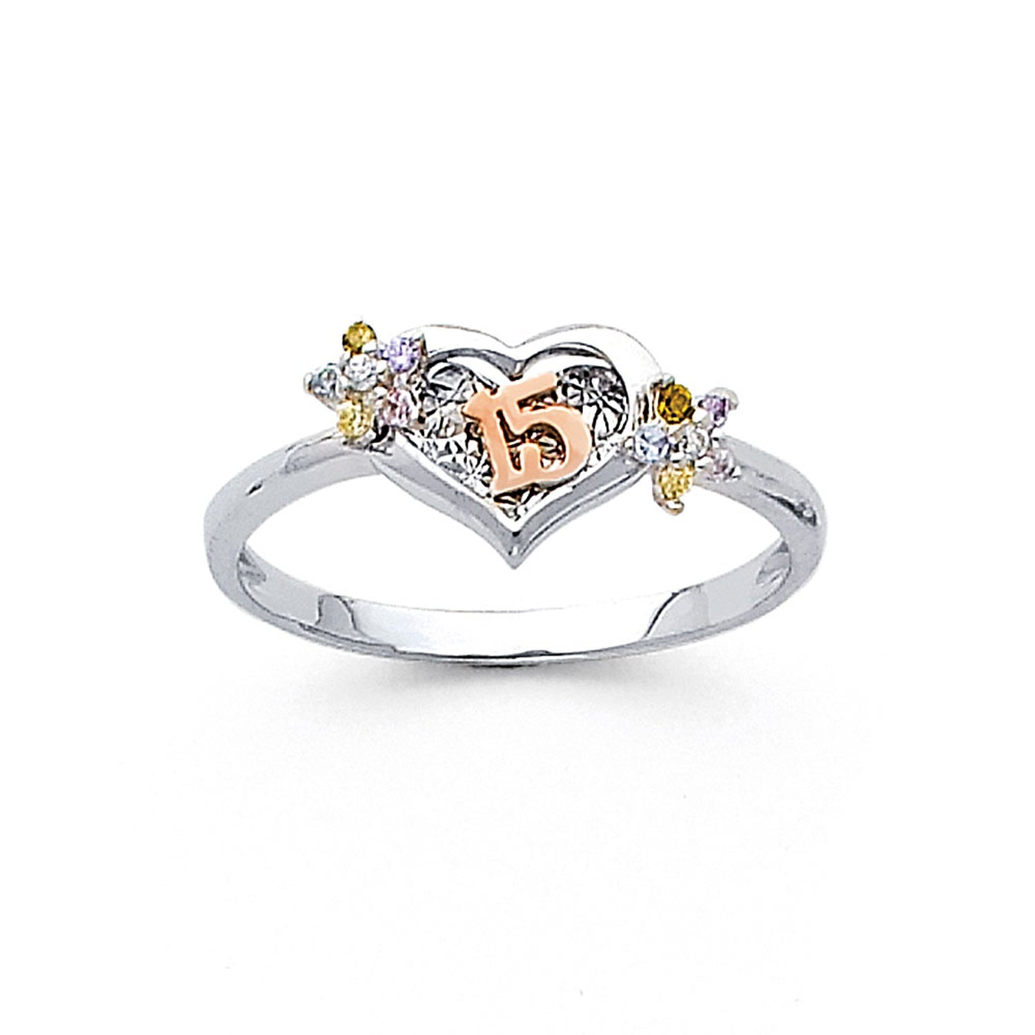 14KW 15 YR HEART CZ RING (RG685)