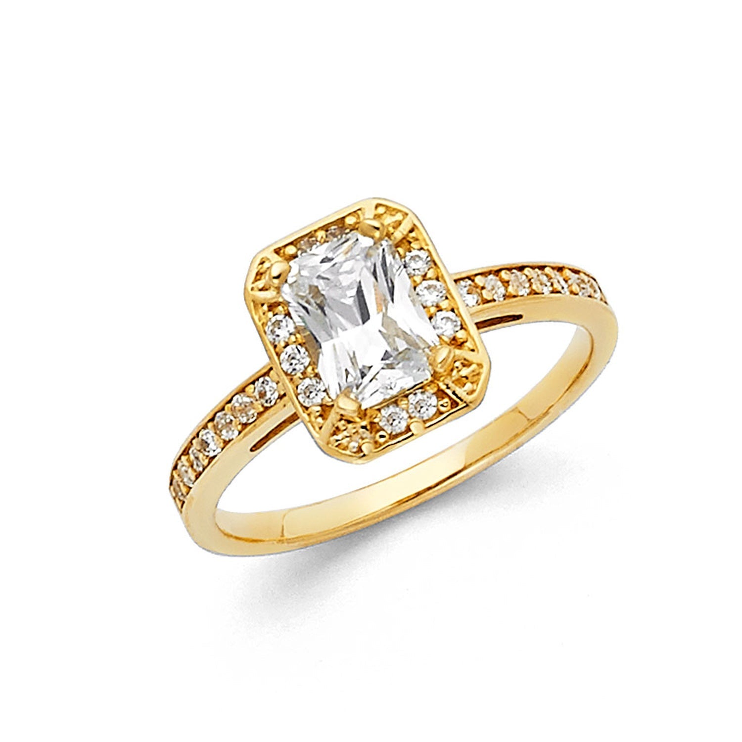 14KY EM CZ ENG RING W/RD SIDE