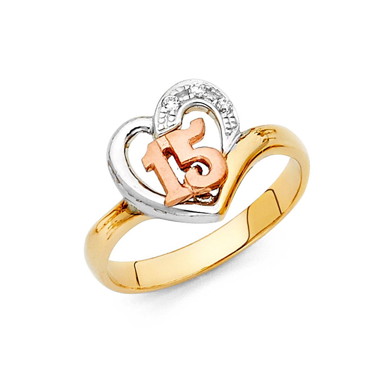 14K 3C 15YEARS HEART CZ RING
