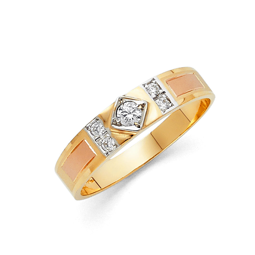 14K 3C CZ MENS WED BAND