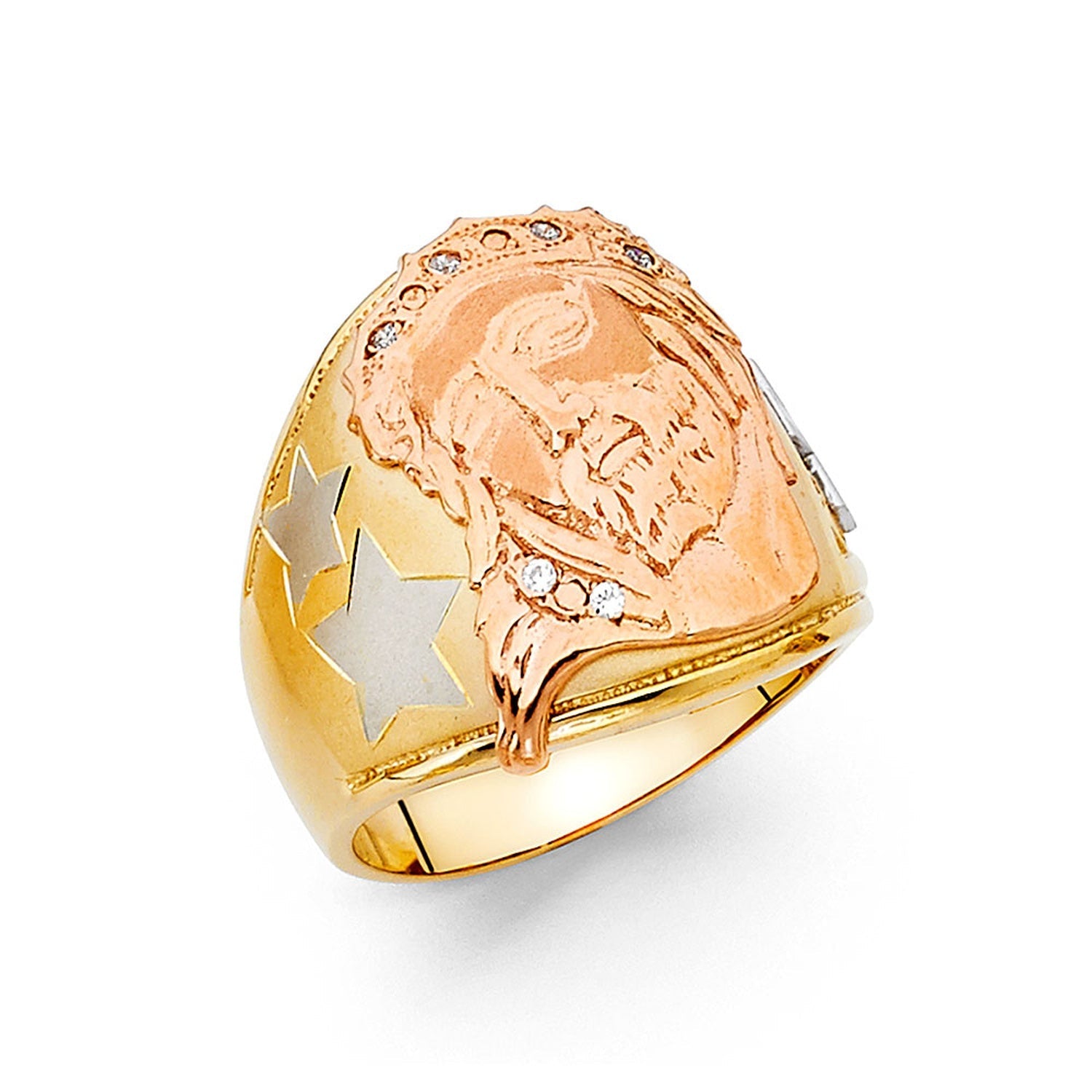 14K 3C CZ MENS RING