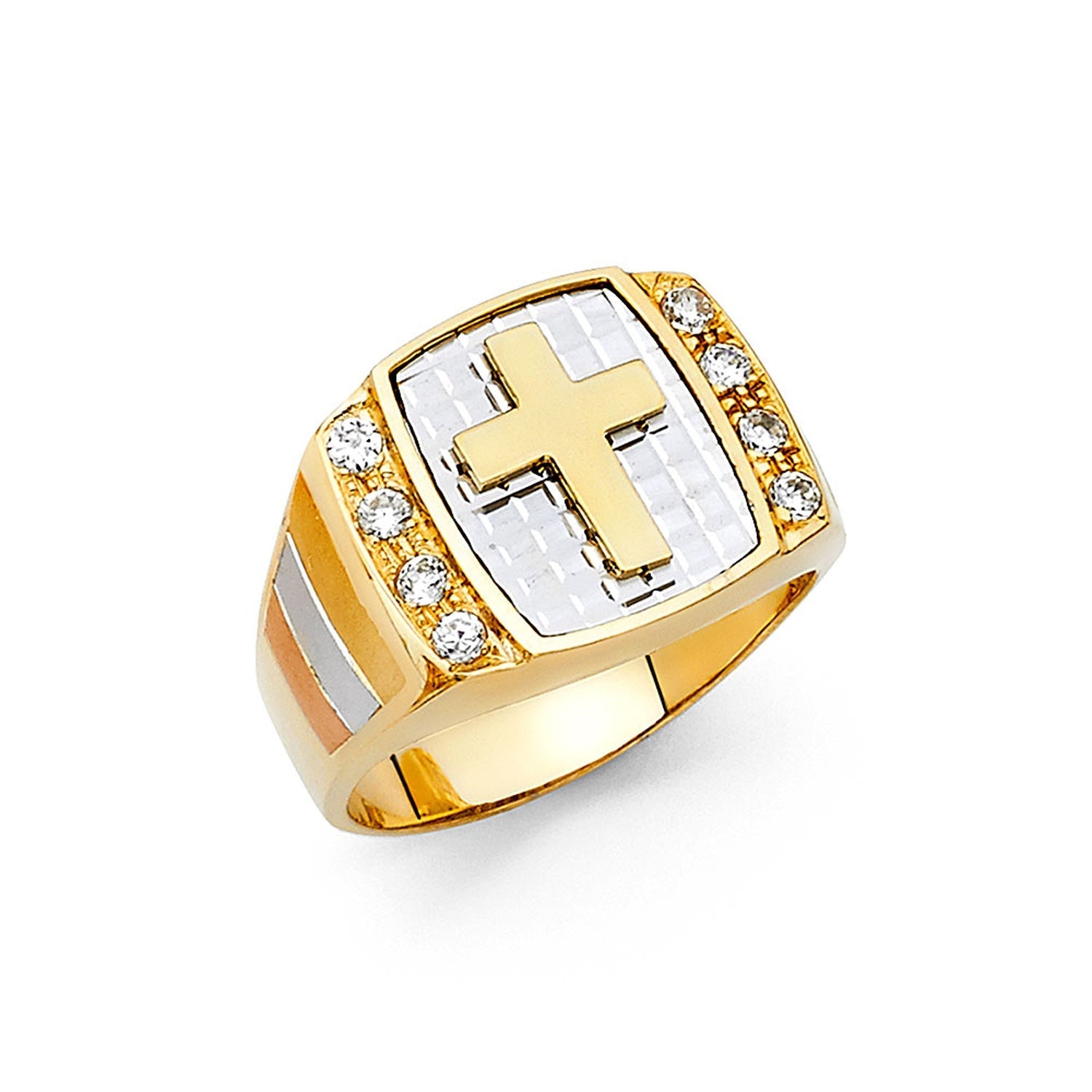 14K 2T CZ MENS RING