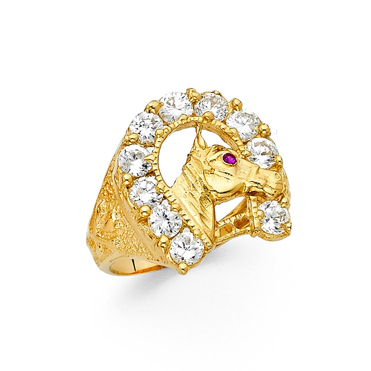 14KY CZ LUCKY HORSESHOE MENS RING