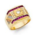 14KY CZ MENS RING w/Ruby