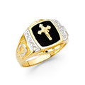 14KY ONYX CROSS MENS RING