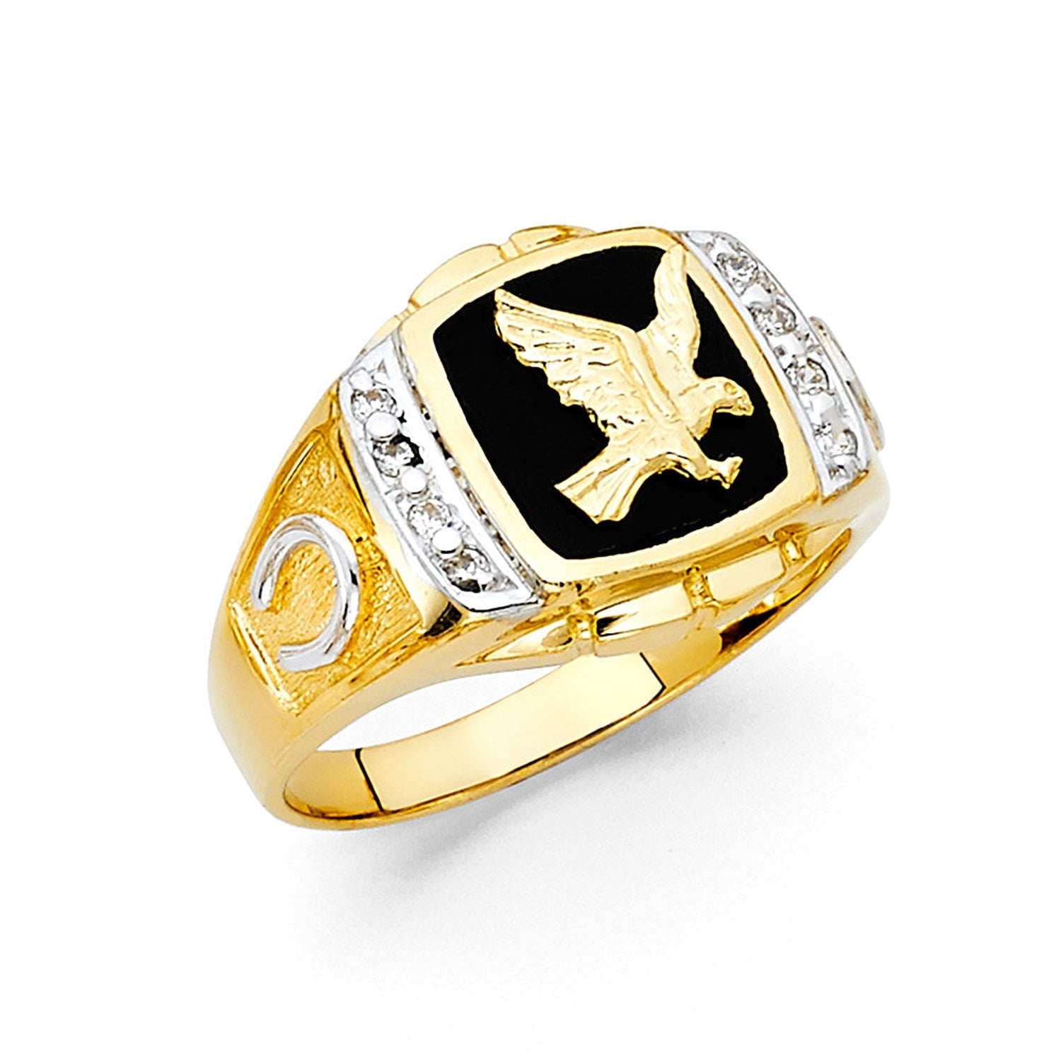 14KY ONYX EAGLE MENS RING