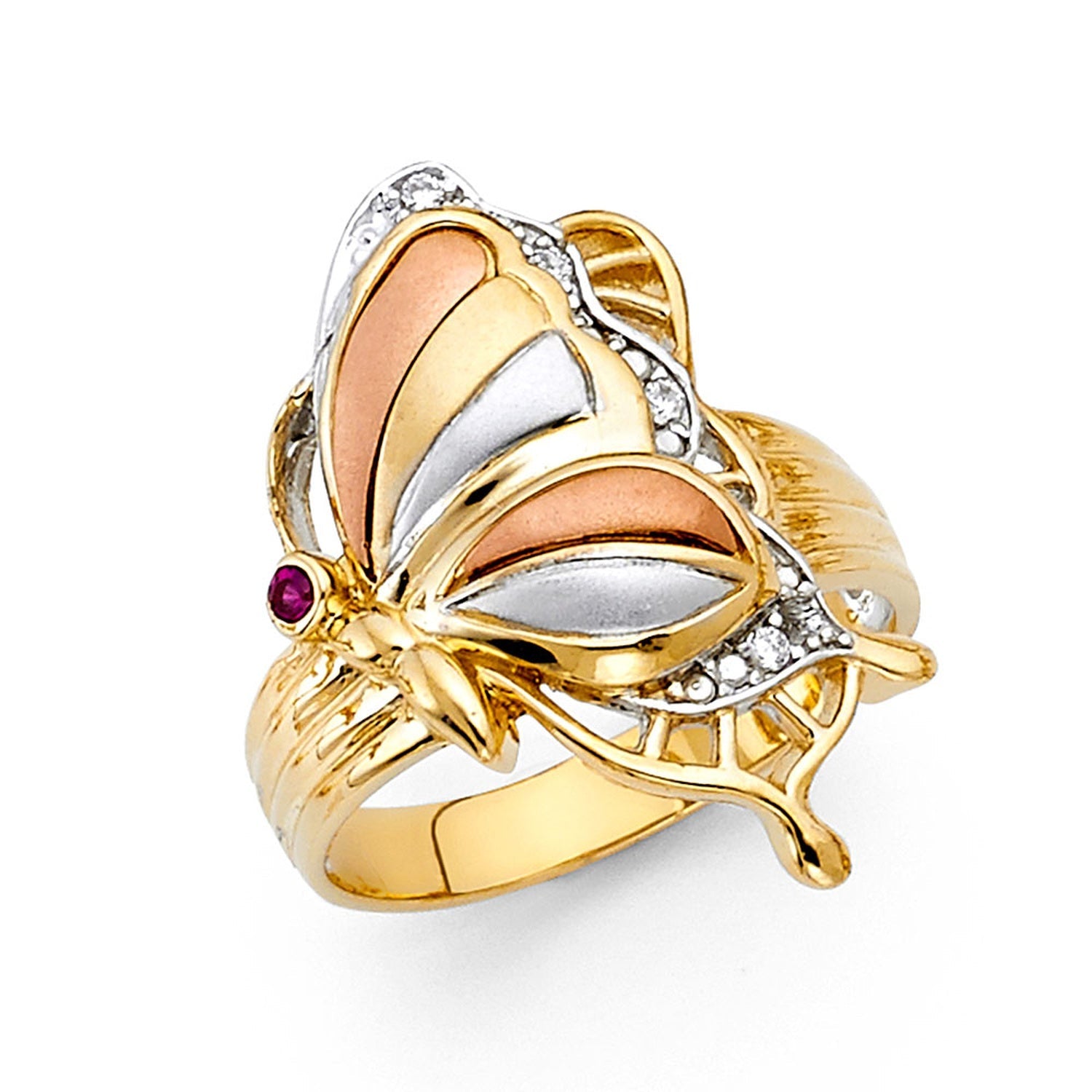 14K 3C CZ FANCY BUTTERFLY RING