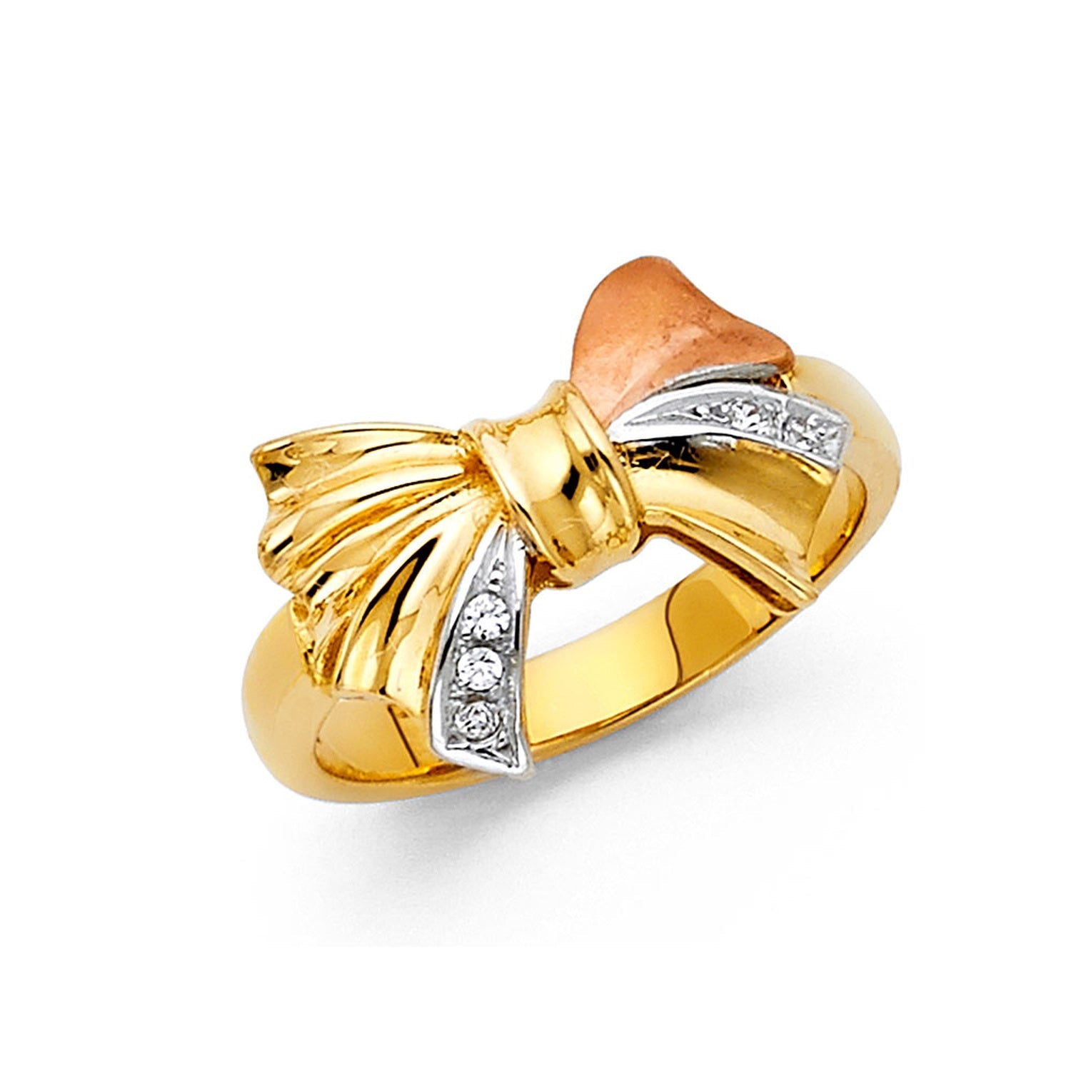 14K 3C CZ RIBBON RING