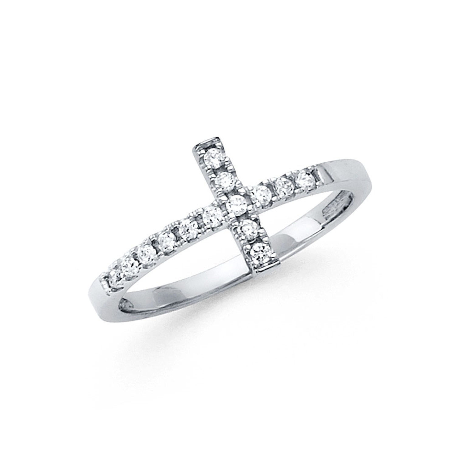 14KW SIDE WAY CZ CROSS RING