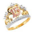 14K 3C 15 YEARS CROWN CZ RING