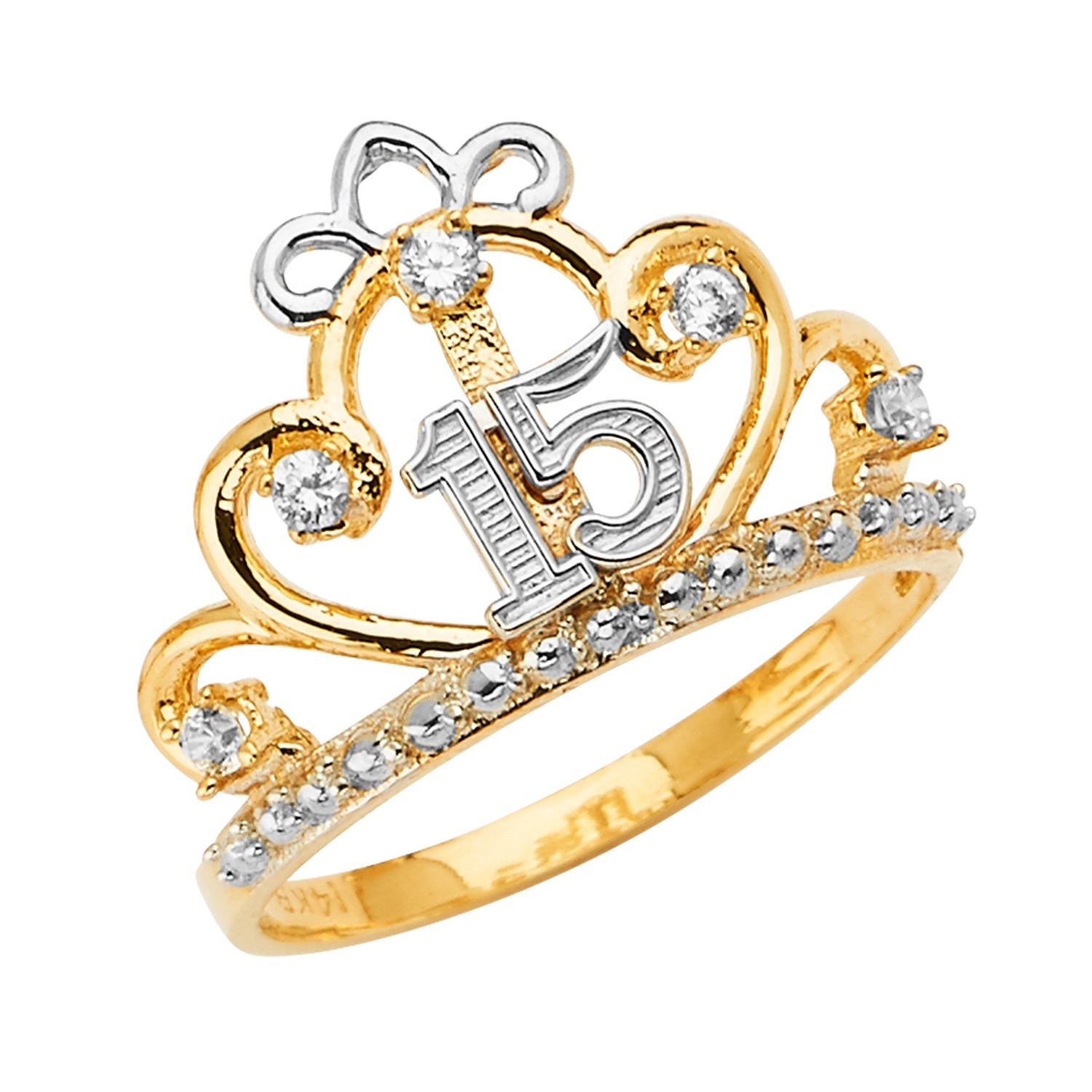 14K 2T 15 YEARS CROWN CZ RING