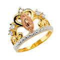14K 3C GUADALUPE CROWN CZ RING