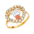 14K 3C 15 Years CZ Heart Ring