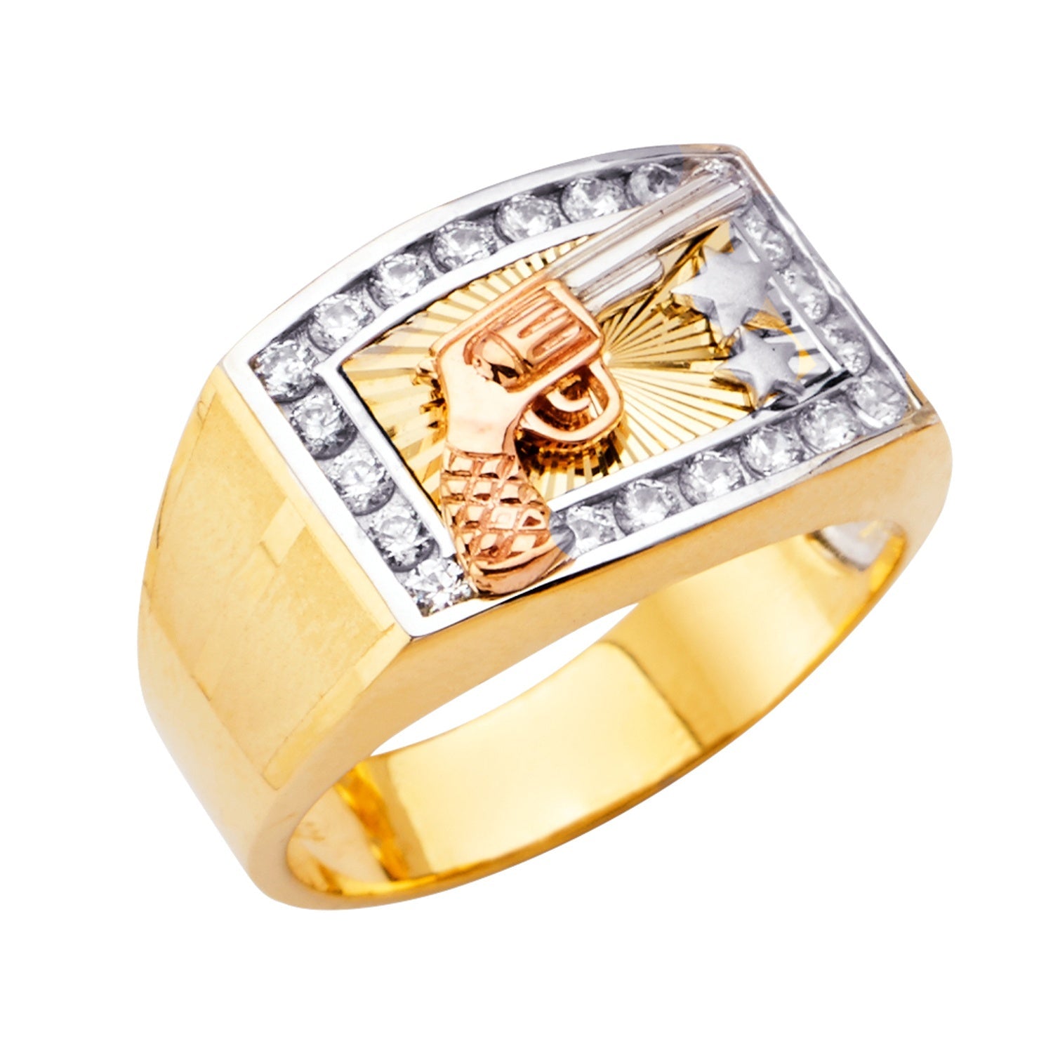 14K 3Color Men's CZ Ring