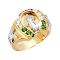 14K 3C Horse Shoe Men's CZ Ring w/Guadalupe