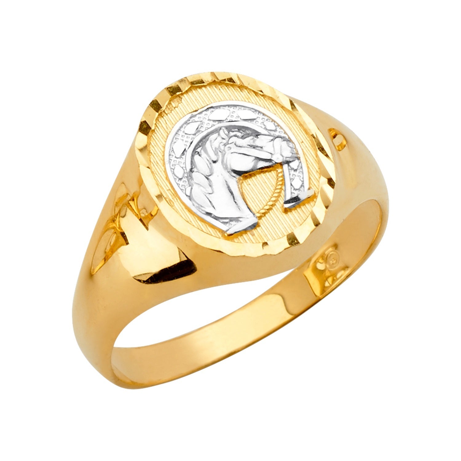 14K 2T Round Men's Ring w/Horse Shoe