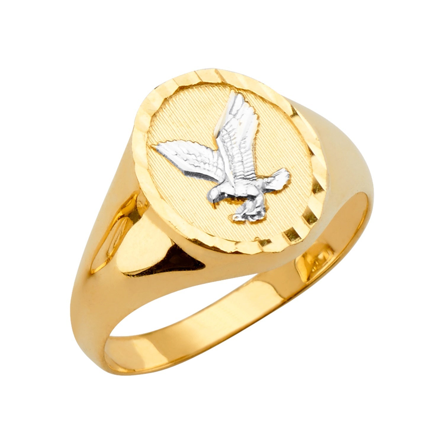 14K 2T Round Men's Ring w/Eagle