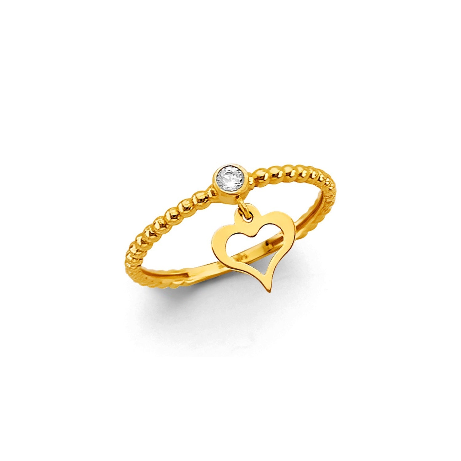 14KY CZ Hanging Heart Ring