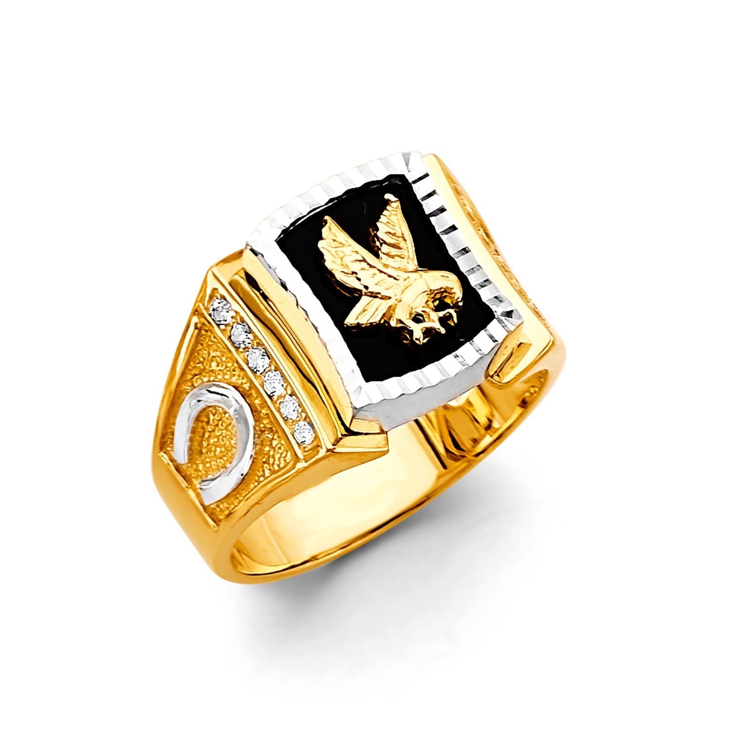 14K 2T Onyx Eagle Men's CZ Ring