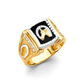 14K 2T Onyx Horseshoe Men's CZ Ring