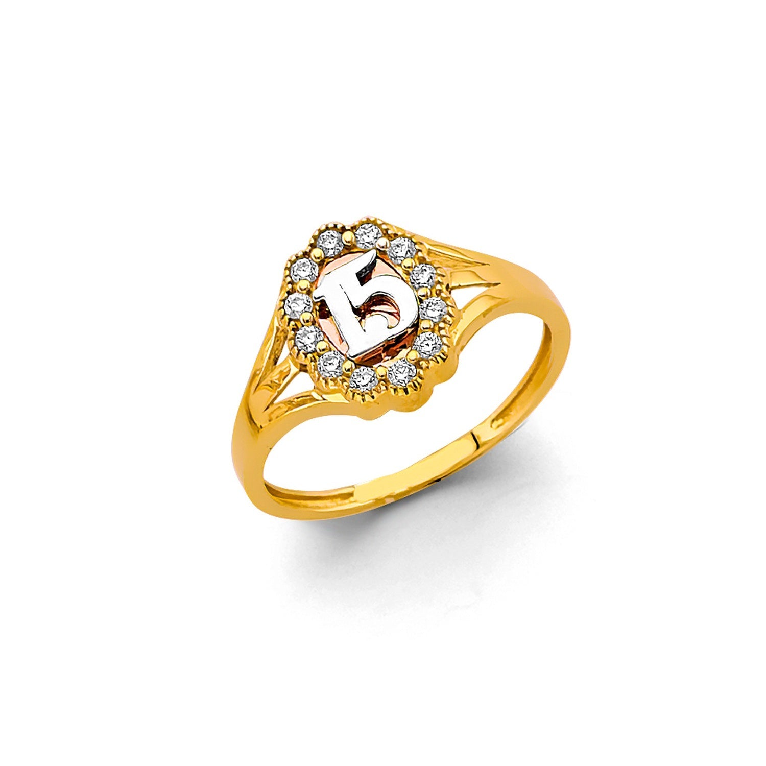 14K 2T CZ 15 Years Ring
