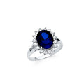 925 SS BLUE OVAL CZ ENG RING SZ 9
