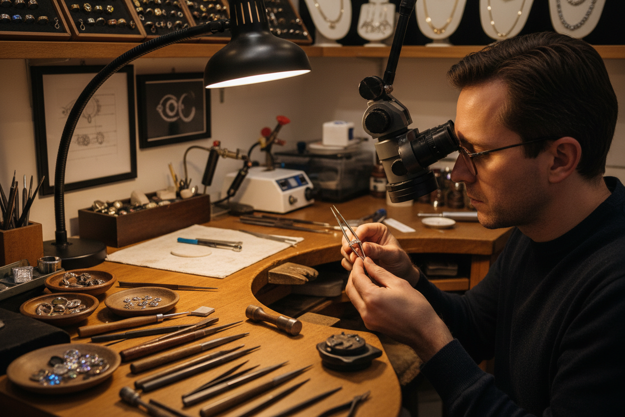 A man repairing a ring in a shop 