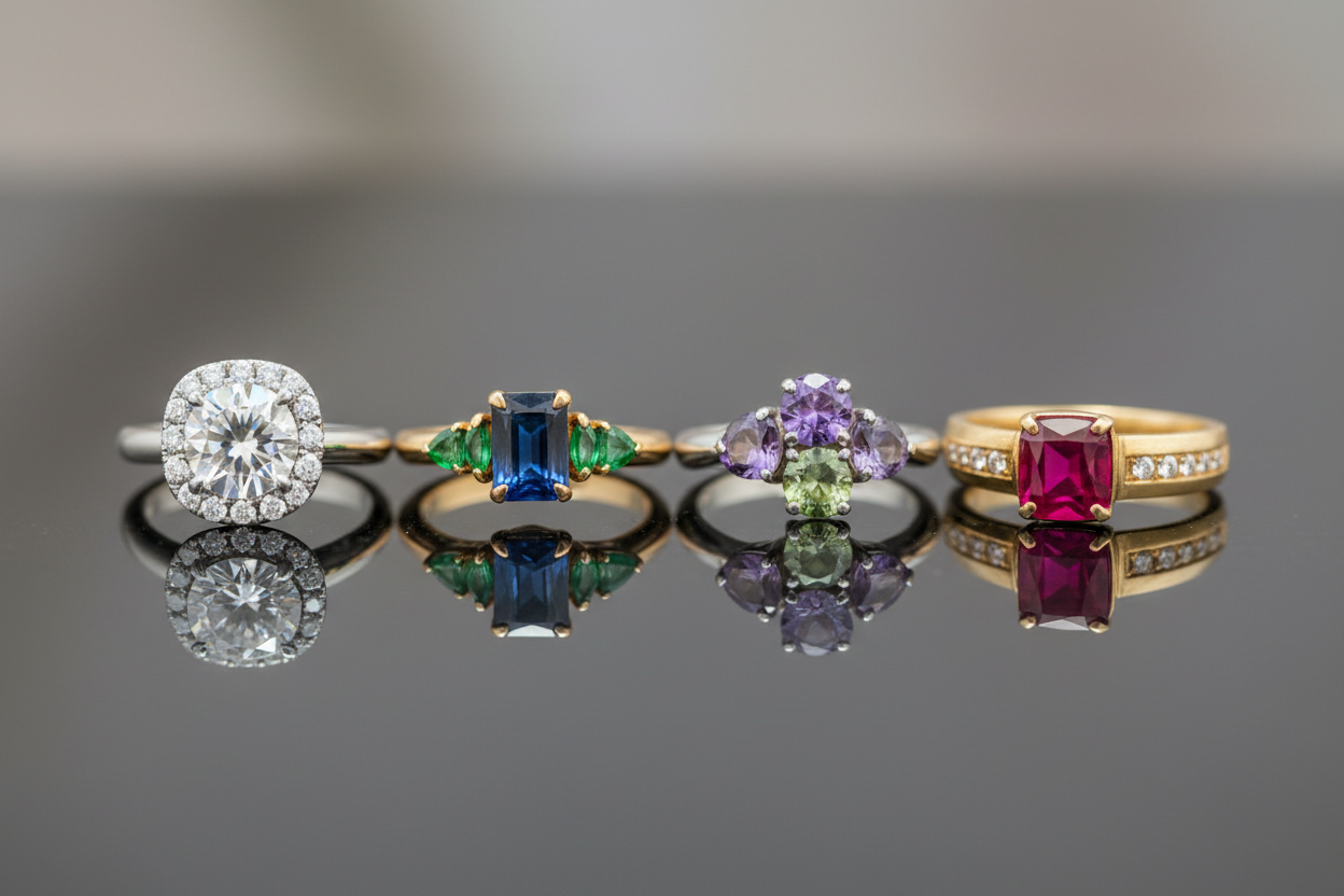 A row of rings with a minor reflection 