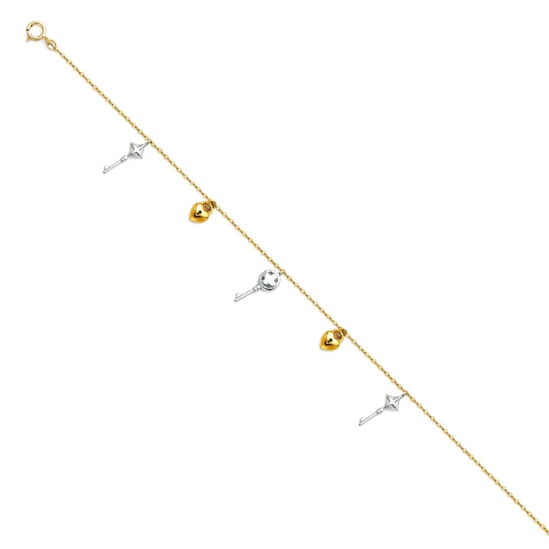 14K 2T HANGING CHARM ANKLET