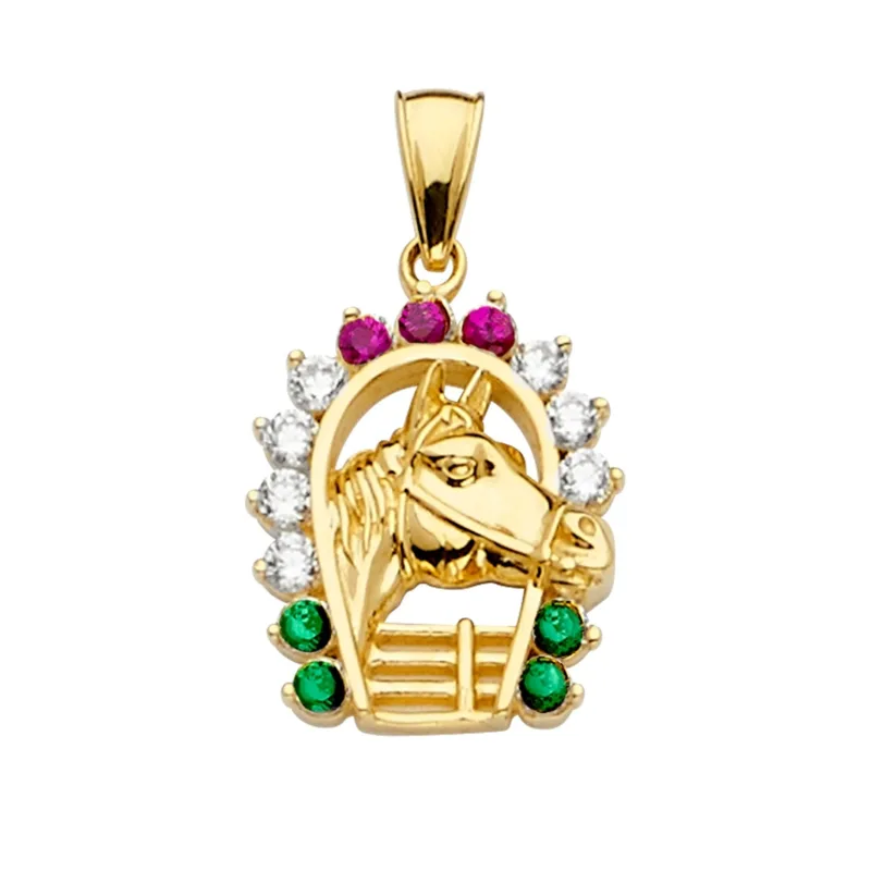 14KY Color CZ Horse Shoe Pendant