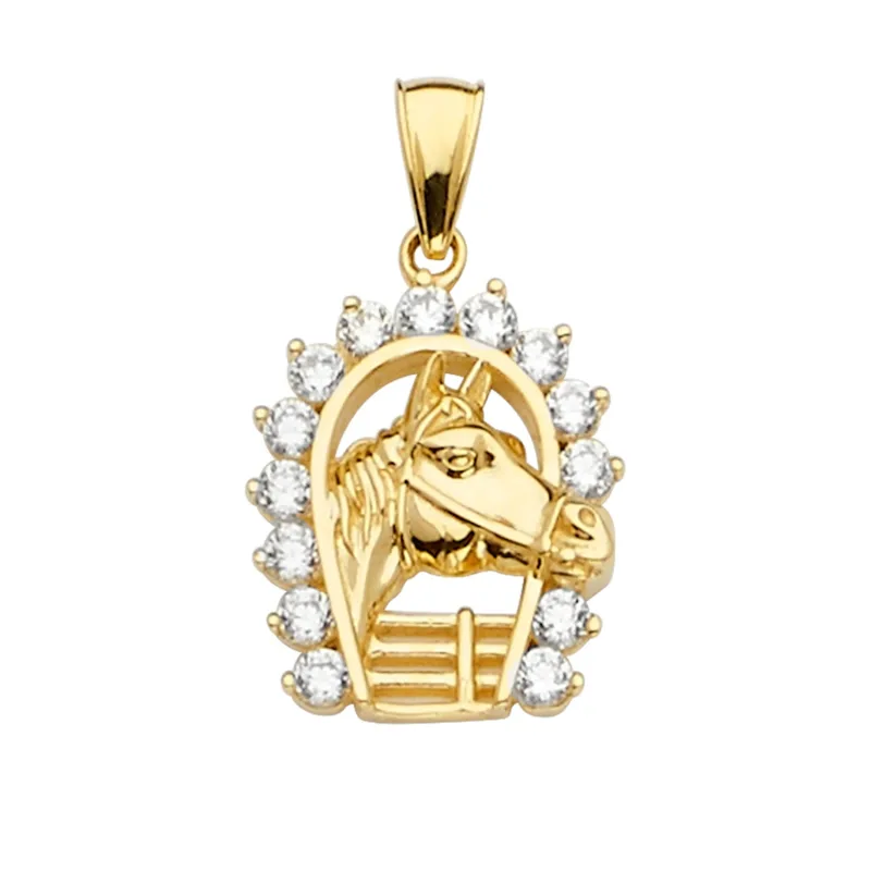 14KY CZ Horse Shoe Pendant