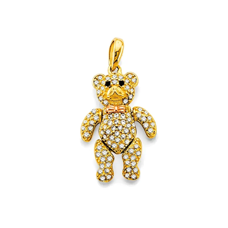 14KY CZ Motion Teddy Bear Pendant