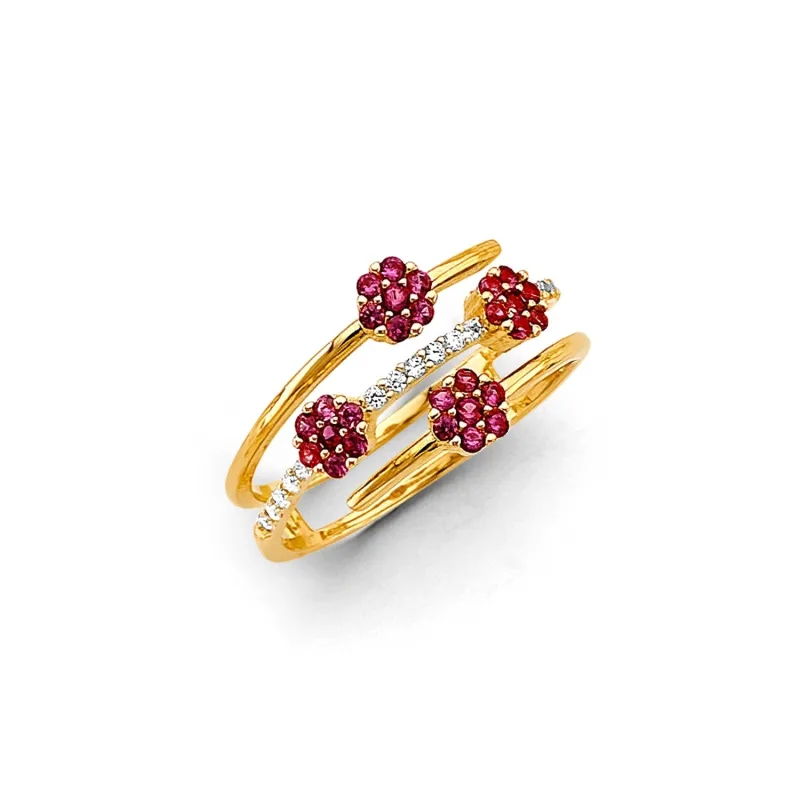 14KY Flower Red CZ Ring