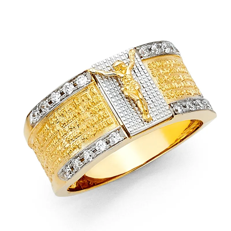 14K 2T CZ RELIGIOUS MENS RING