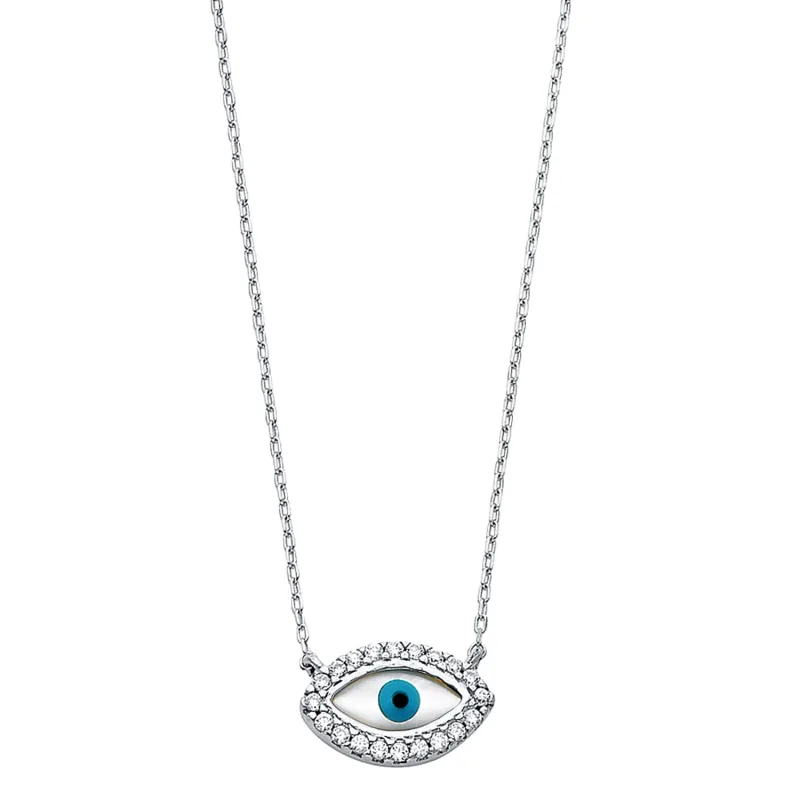 14KW CZ EVIL EYE NECKLACE